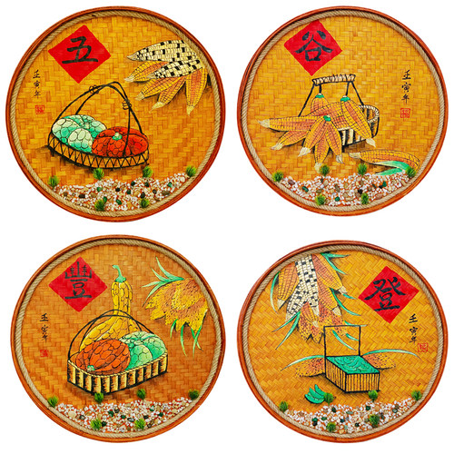 手绘竹编簸箕复古怀旧五谷丰登装饰画休闲农场墙壁挂饰墙面挂件壁