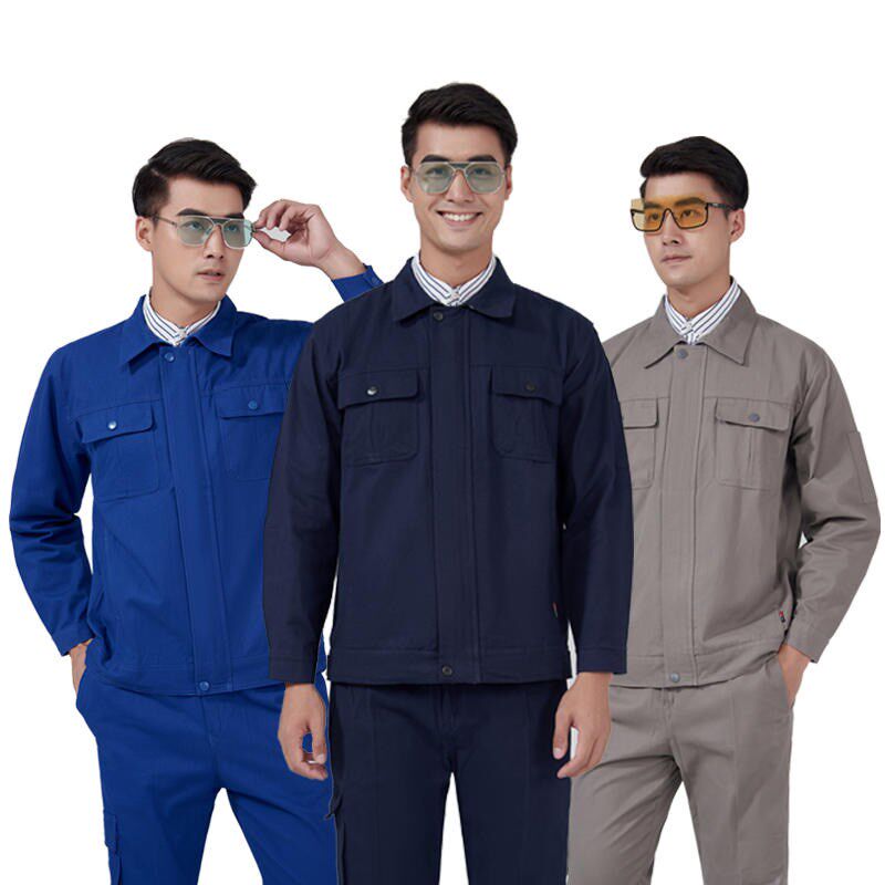 全棉秋冬长袖套装劳保工作服藏青工厂男女工程车间V汽修服可绣印