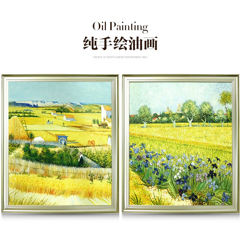 瑞杰 手绘油画《梵高丰收鸢尾花》欧式客厅装饰画 美式餐厅画