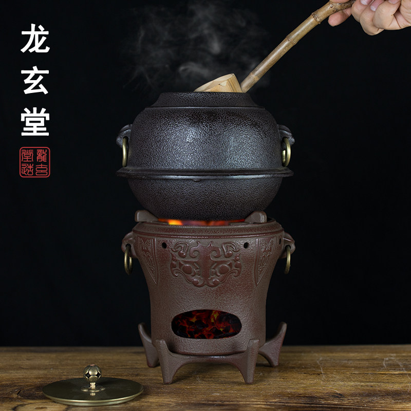 日式铁釜风炉古法煮茶炉铸铁炭炉铁壶复古碳火炉室内装饰影视茶具