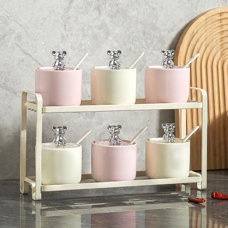 厨房调料罐北欧陶瓷调料盒家用双层调味罐味精盐罐置物收纳架套装