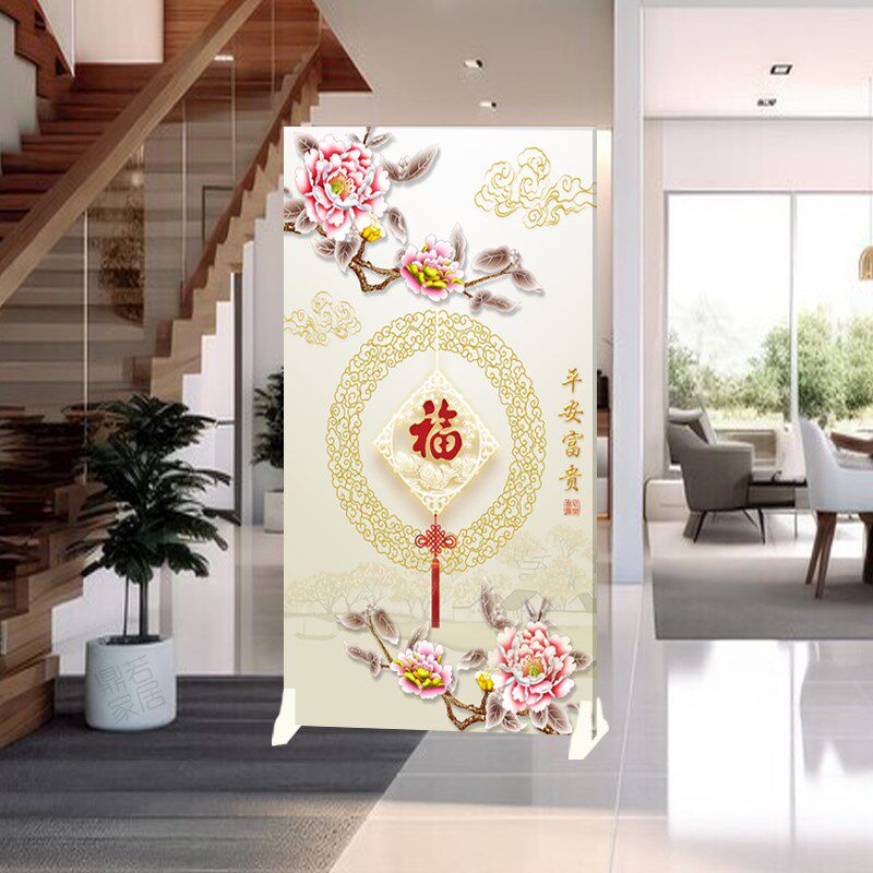 中式客厅福字屏风葫芦玄关隔断发财树办J公室厕所对门遮挡移动座