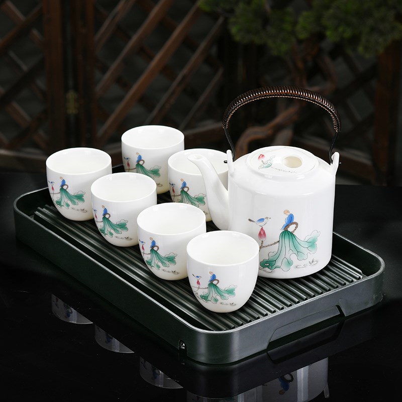 陶瓷羊脂玉瓷茶具套装桥壶大号提梁壶大壶N大杯凉水壶泡茶壶整套
