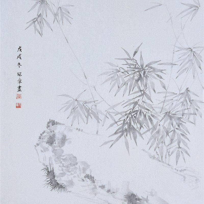 纯手绘国画写意画没o骨水墨画竹子条幅字画中式办公室客厅装饰挂