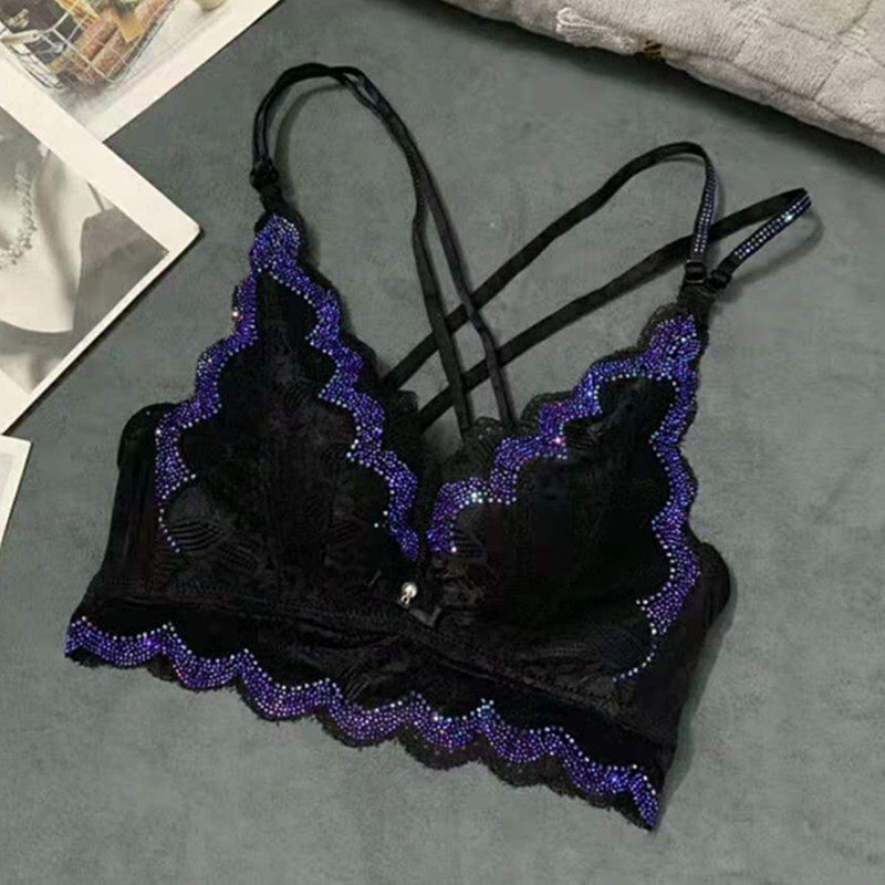 彩钻亮钻抹胸式文胸带钻水钻防走光D裹胸内衣聚拢薄款C杯美背调整
