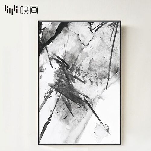 黑白画水墨壁画抽象客厅沙发背景墙装饰三连画P现代玄关过道装饰
