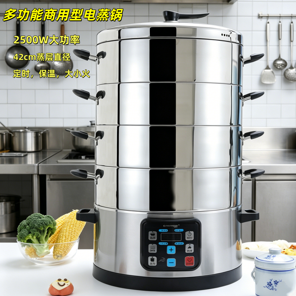 山姆斯42cm大电蒸锅餐饮商用不锈钢智能多层蒸笼超大容量高效快捷