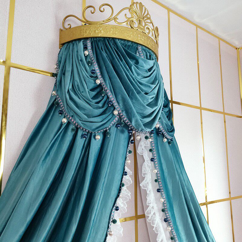 轻奢法式绒布床幔含支架的水波帘 遮光装饰床头帘家用公主风