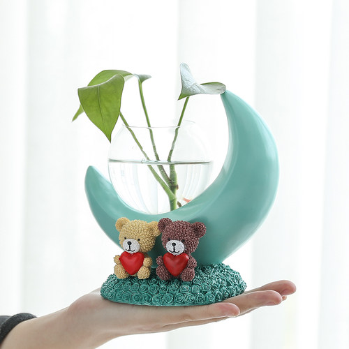 绿萝水培玻璃透明花瓶铜钱草容器花盆插花装饰器皿卡通北欧风摆件