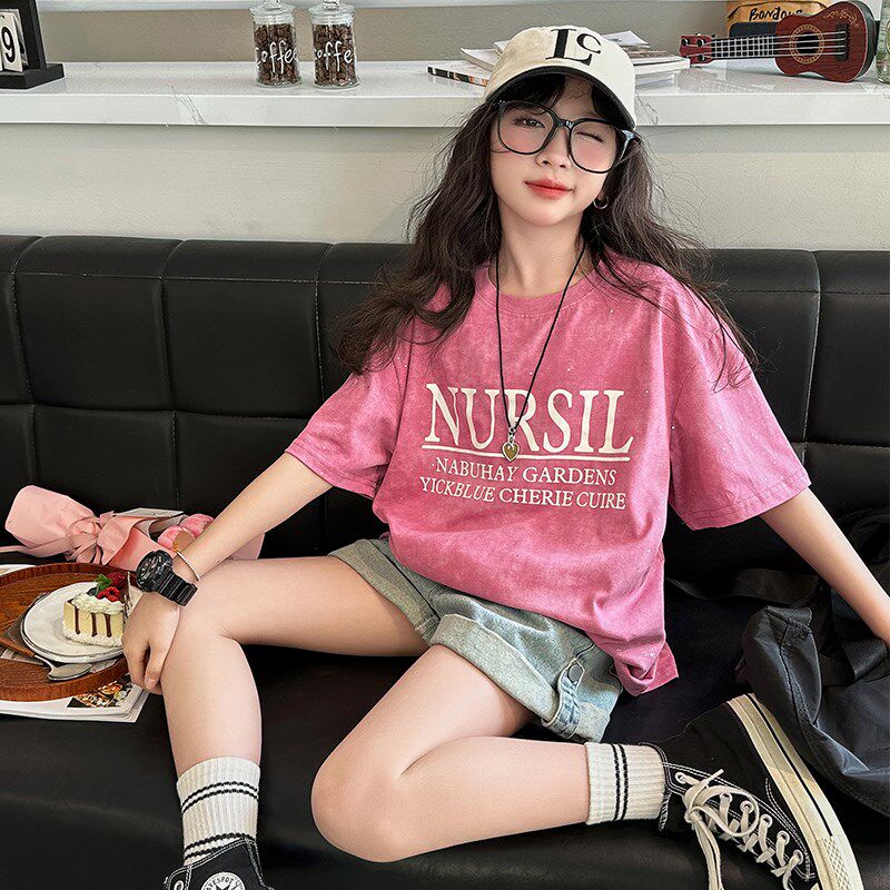女童T恤套装夏季2024新款洋气女大童夏装休闲短袖牛仔短裤两件套