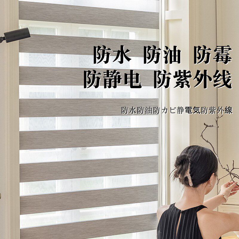 卫生间柔纱帘窗帘B1级防水全遮光客厅办公室书房浴室拉珠卷帘升降