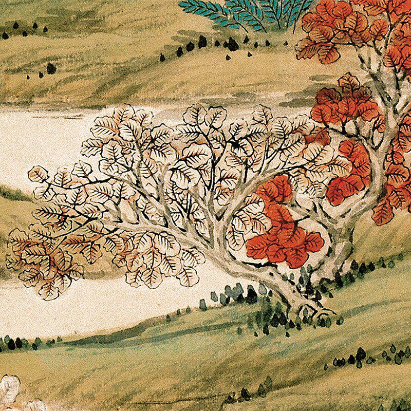 关槐上塞锦林图国画高清山水风景临摹画稿艺术微喷绢布挂画装饰画