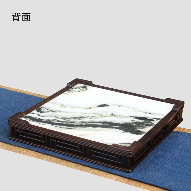 老挝大红酸枝托盘嵌天然云石桌面摆件收纳盘茶盘果盘文盘都承盘