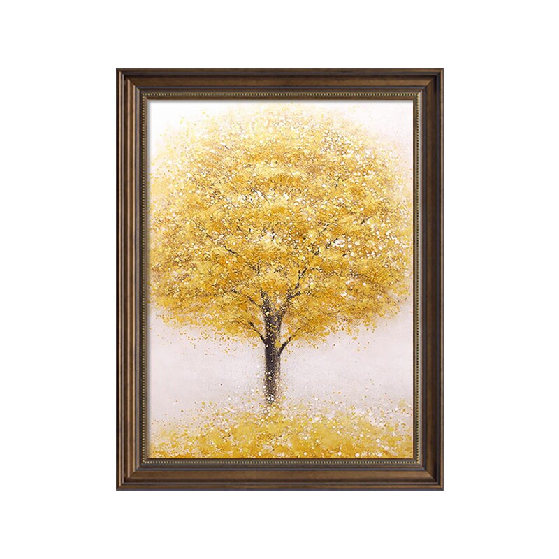 发财树挂画美式入户玄关装饰画摇钱树油画客厅走廊过道壁画寓意好