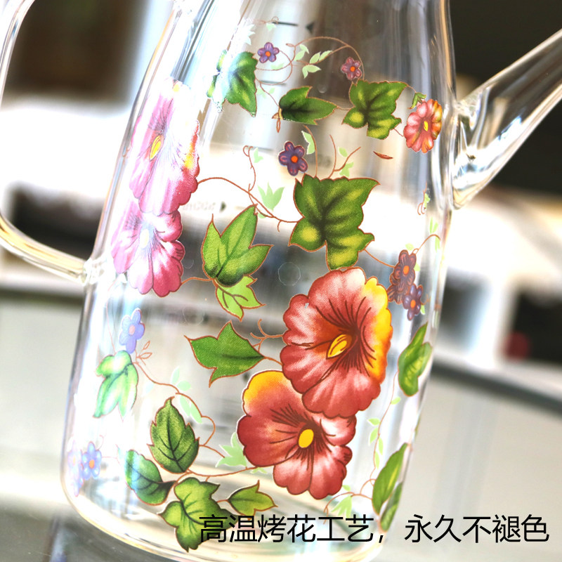韩国喇叭花色大容量玻璃油壶带刻度耐高温防挂防漏油酱油醋调料瓶