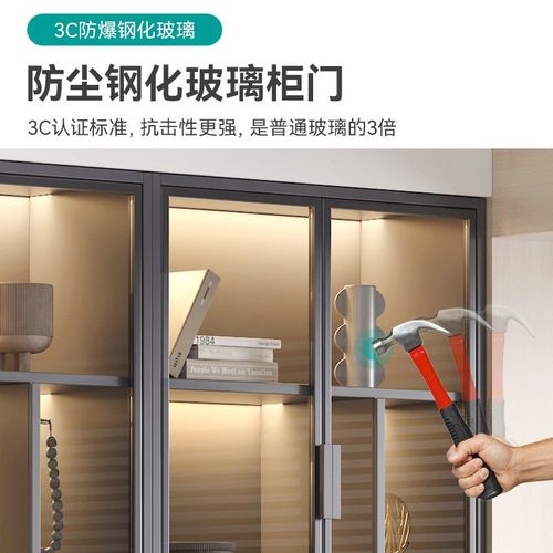 书柜带玻璃门展示酒柜防尘轻奢定制家用客厅一体到顶整墙书架手办
