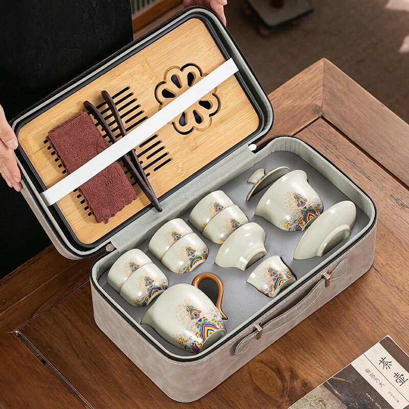 汝窑功夫旅行茶具套装家用办公室户外便携式喝茶装备盖碗茶杯茶盘