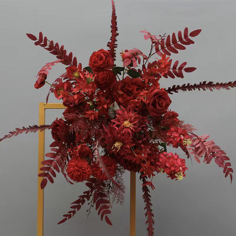 新款成品花艺芒草套系绢花背景挂花路引花盆花排花婚礼堂花点花条