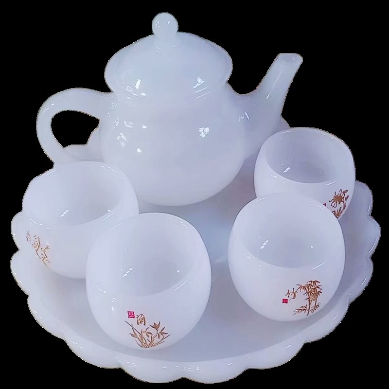 汉白玉琉璃玉瓷茶壶整套送礼家用茶器梅花壶羊脂轻奢功夫茶具套装