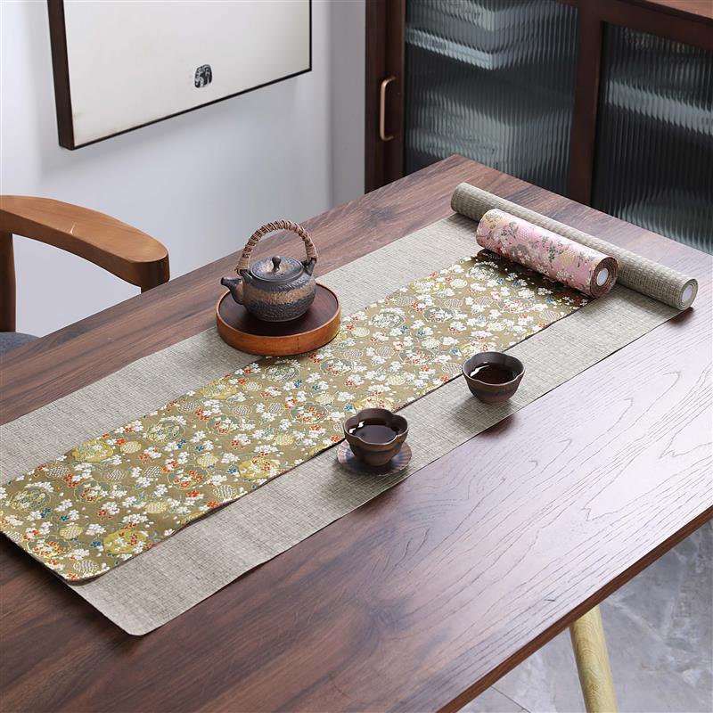 团花锦缎茶席 桌布新中式织锦茶巾茶盘垫日式禅意茶帘布艺桌旗
