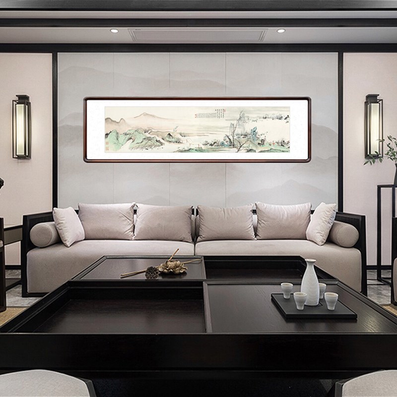 吴湖帆采莲图国画客厅沙发背景墙装饰画卧室床头书房茶室山水壁画