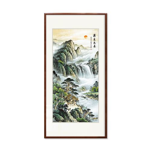 新中式玄关山水装饰画旭日东升迎客松入户走廊过道招财寓意好挂画
