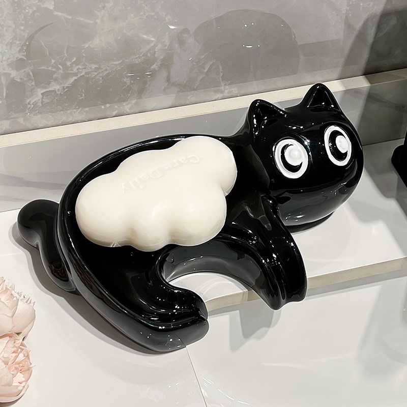 可爱创意猫咪香皂盒肥皂盒排水浴室洗手台家用轻奢陶瓷沥水皂盒架