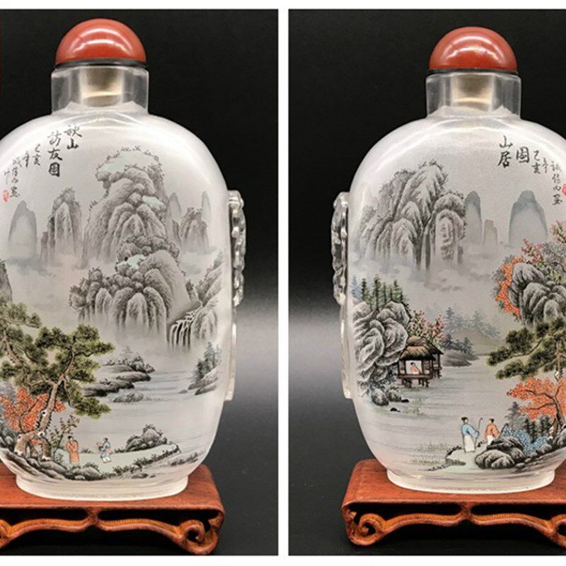 诚信内画鼻烟壶水晶雕刻兽头纯手绘收藏家居摆件商务手工工艺礼品