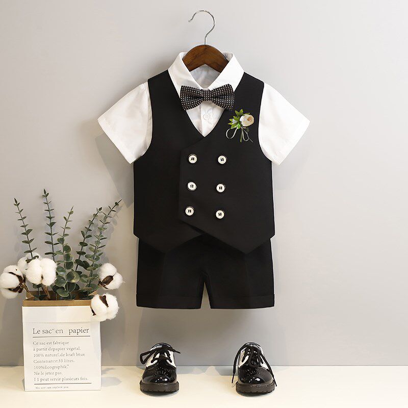 童装男童礼服儿童生日西装马甲衬衫演出夏季套装男孩宝宝花童婚礼