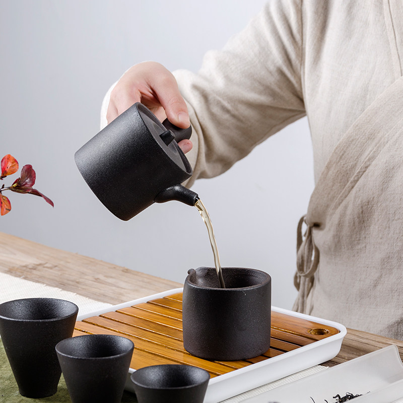 旅行茶具套组功夫可携式包简易办公室套组日式家用粗陶收纳侧把壶