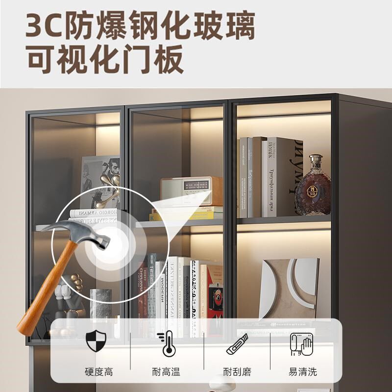酒柜客厅靠墙新款一体餐边柜书柜轻奢手办玻璃展示柜置物落地书架