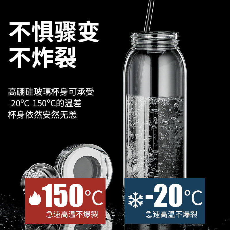诺岩玻璃杯加厚简约时尚透明单层水杯高硼硅玻璃大容量水杯大肚杯