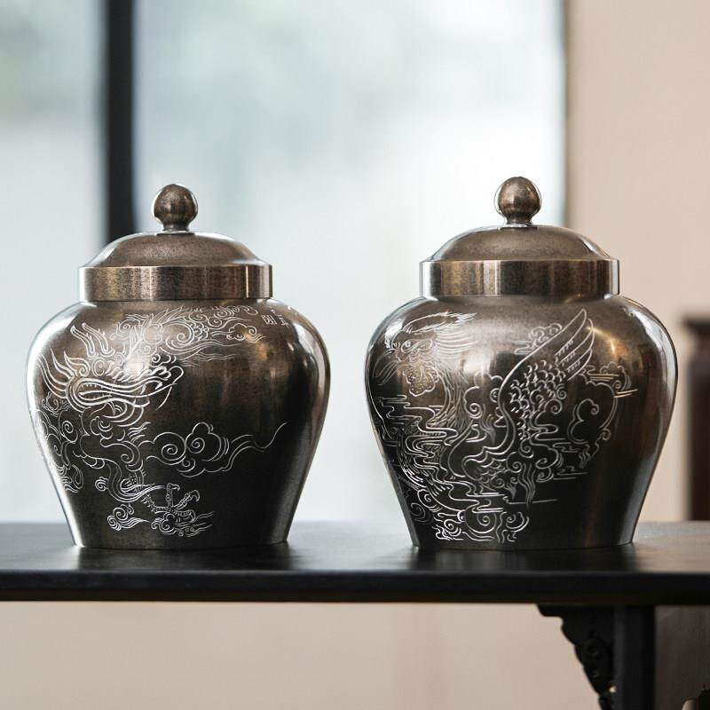 锡龙锡罐中号高纯茶锡叶罐龙吟凤手鸣EBE茶仓斑密封储茶罐工个旧