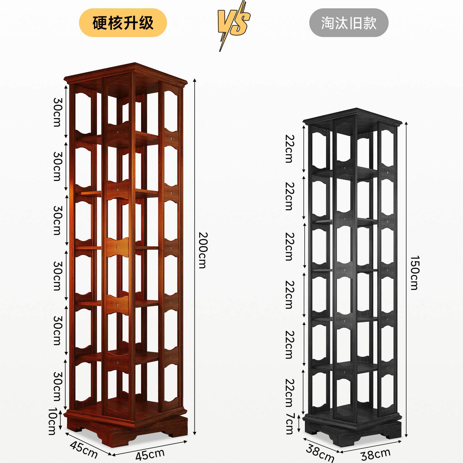 实木360旋书架墙一体可移动网靠红转转度角窄书柜落地置物架CA108