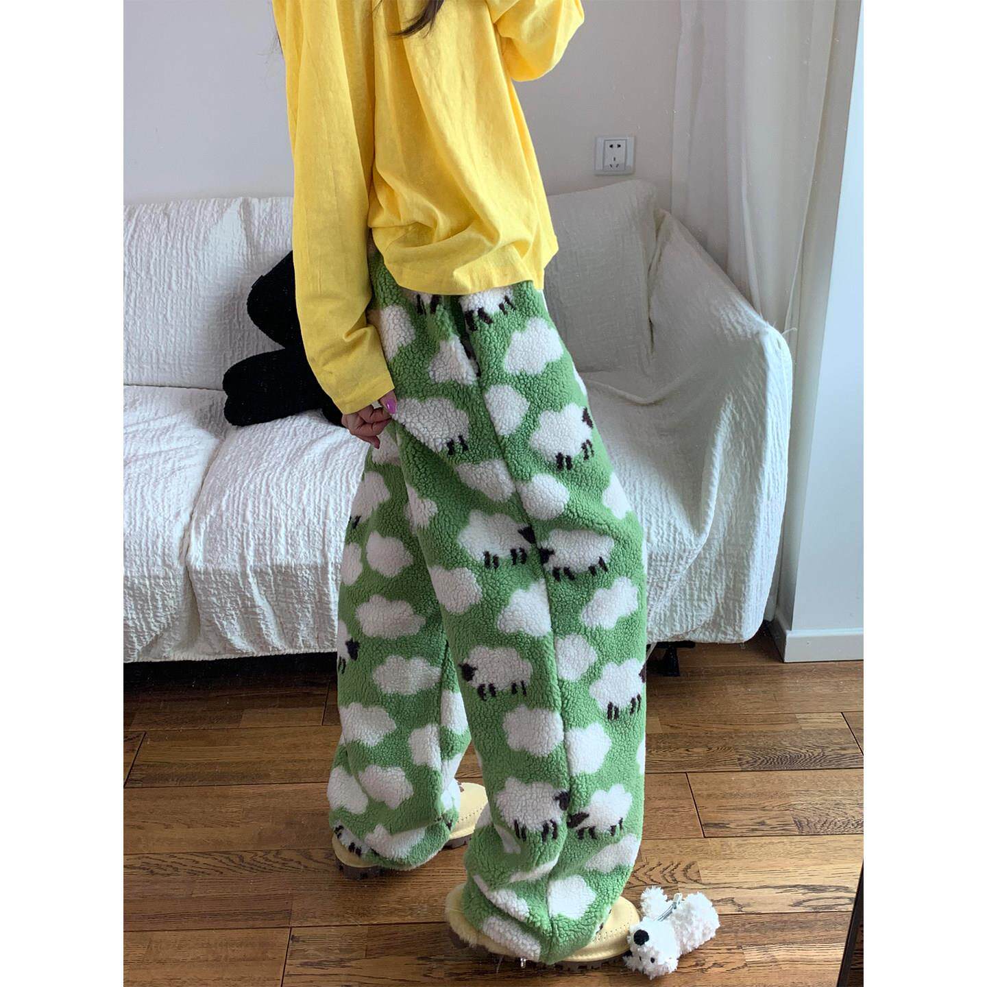 森系少女小码羊印79A167花睡裤女季新裤款大长可外穿慵冬懒家居裤