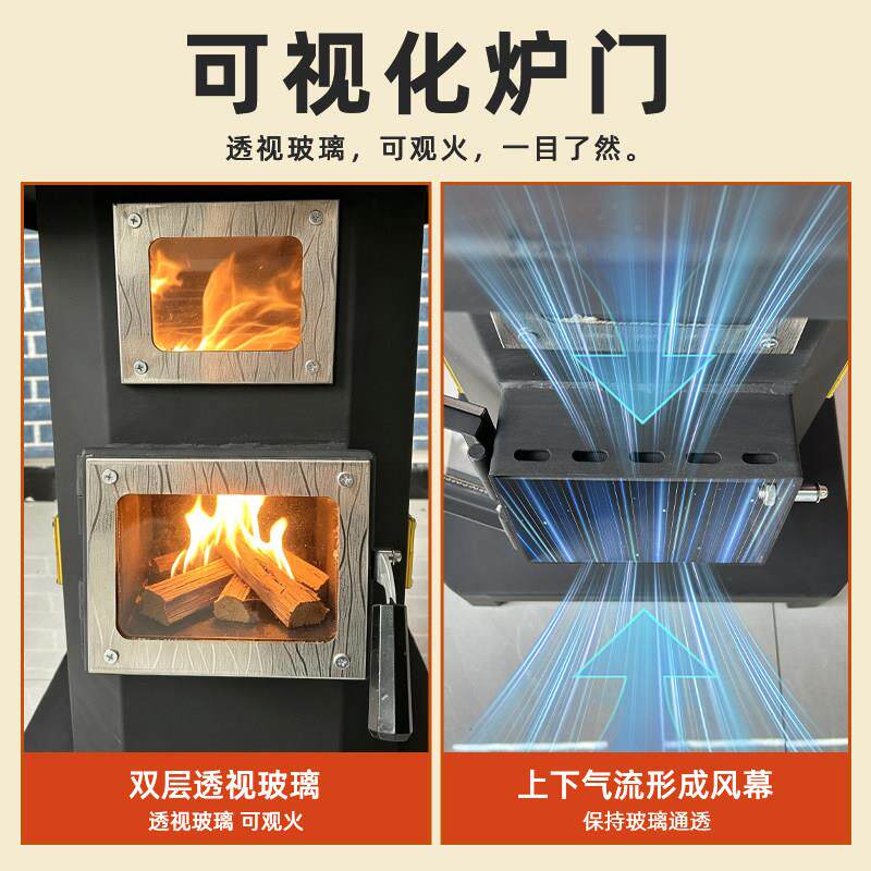 农村煤AUQ新款柴火炉家用烧木柴两室用无烟化气炉户外内移动铸铁