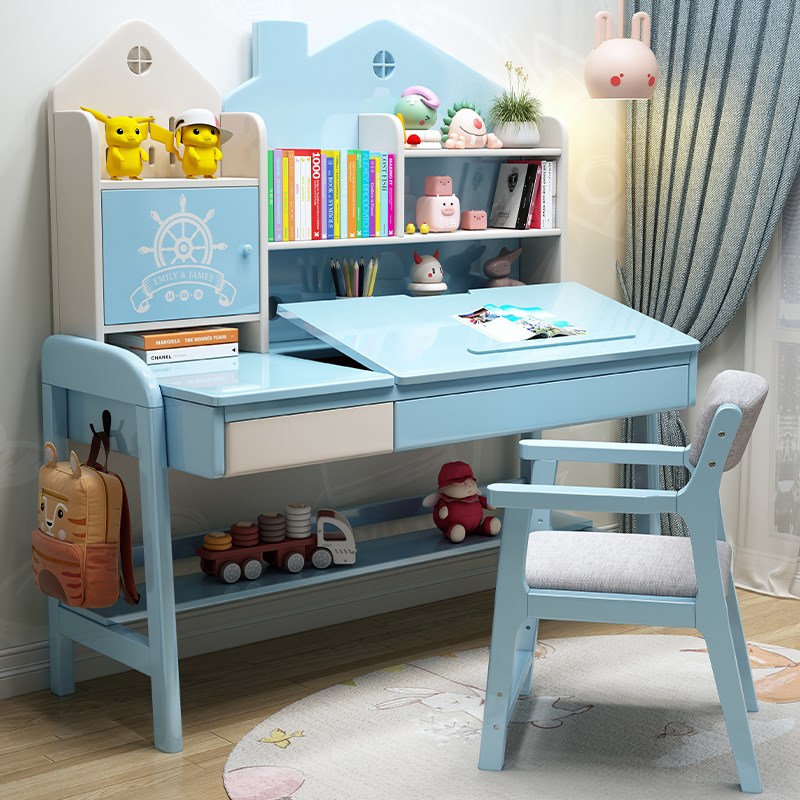 儿童学习桌可升降卧室实木书桌小学生男女孩家用写字课桌椅子套装