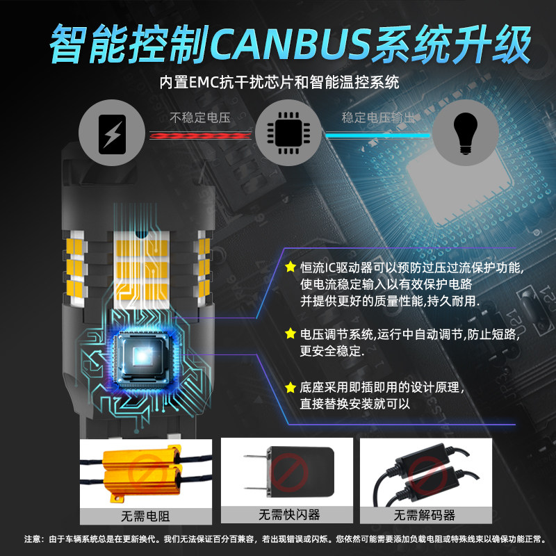 汽车防频闪LED转向灯超亮解码风扇1156歪脚PY21W T20转弯双闪灯泡