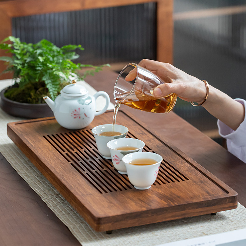 家用茶盘功夫茶具大型竹制干泡茶台茶海排水管简约储水式沥水托盘