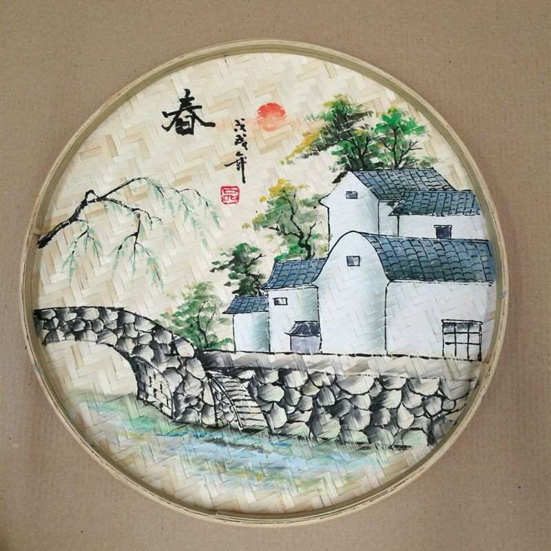 手绘簸箕画竹筛子农家乐装饰品竹编墙饰田园装饰墙壁挂饰挂件壁饰