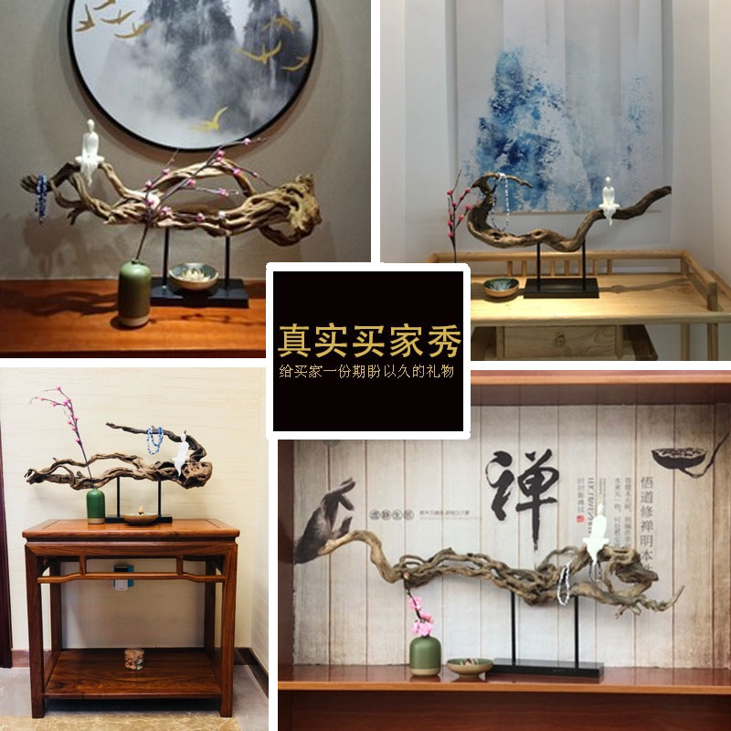 侘寂风杜娟树根禅意摆件佛像风化实木茶室客厅家居玄关新中式装饰