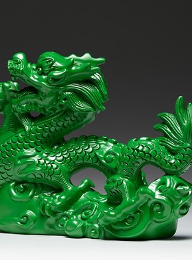绿色木头龙摆件可爱实木制龙生肖龙木质龙客厅装饰开业送礼工艺礼