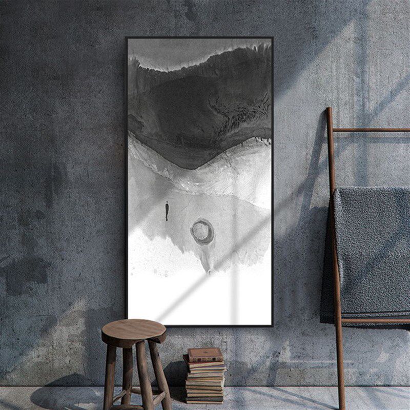 中式玄关装饰画竖版过道走廊壁画新中式禅意水墨画抽象山水画挂画
