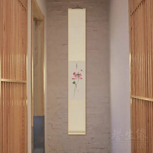 禅意荷花卷轴挂画竖版餐厅书房装饰画客厅茶室壁画走廊过道墙画