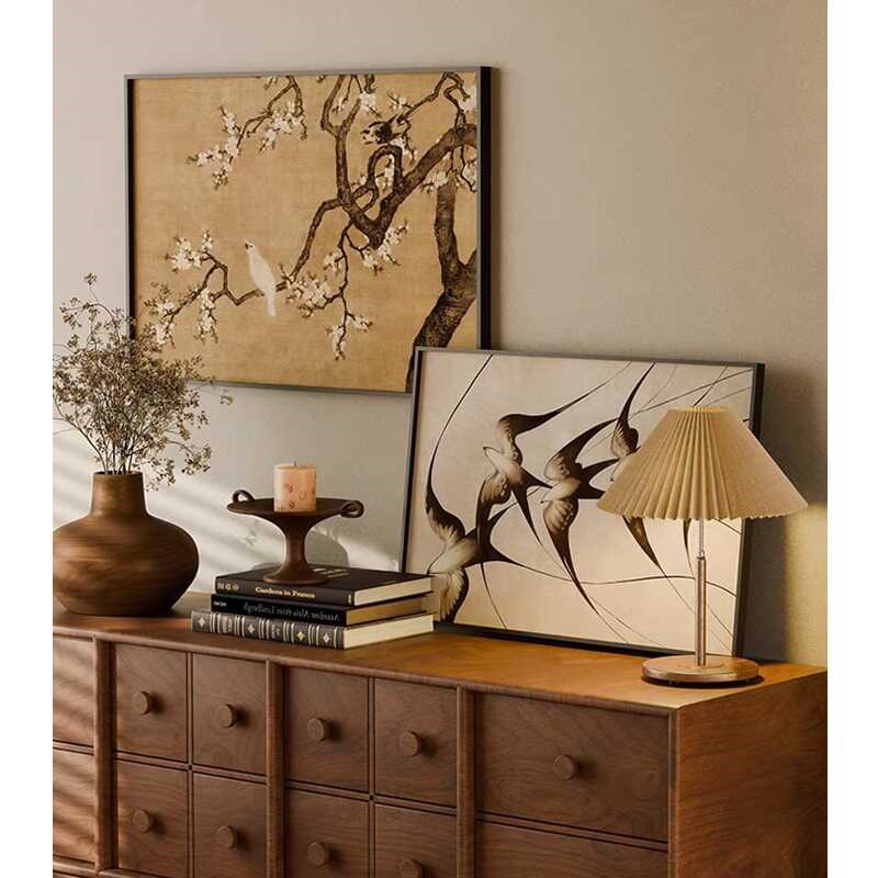 中古风法式复古中国艺术实木框挂画客厅卧室玄关背景装饰画创意画
