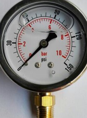 表面63~68mm径向 立式不锈钢外壳 注油耐震压力表 10bar 150psi
