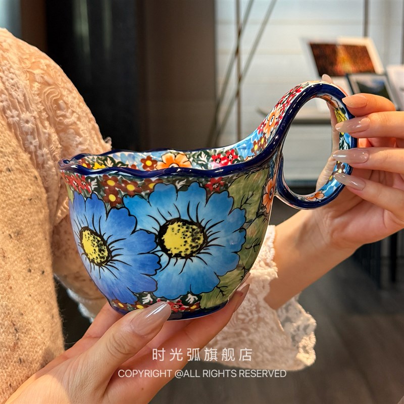 这哪是餐具?明明是艺术品!x大口径曲把杯陶瓷马克杯早餐杯燕麦杯