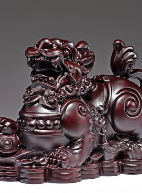 黑檀木雕貔貅摆件实木大号一对工艺礼品摆饰客厅家居办公室装Z饰
