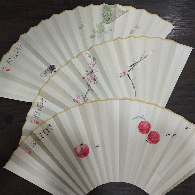 苏工纯手绘扇面9寸/9.5寸18方扇骨适J合工笔画昆虫反面空白可定制
