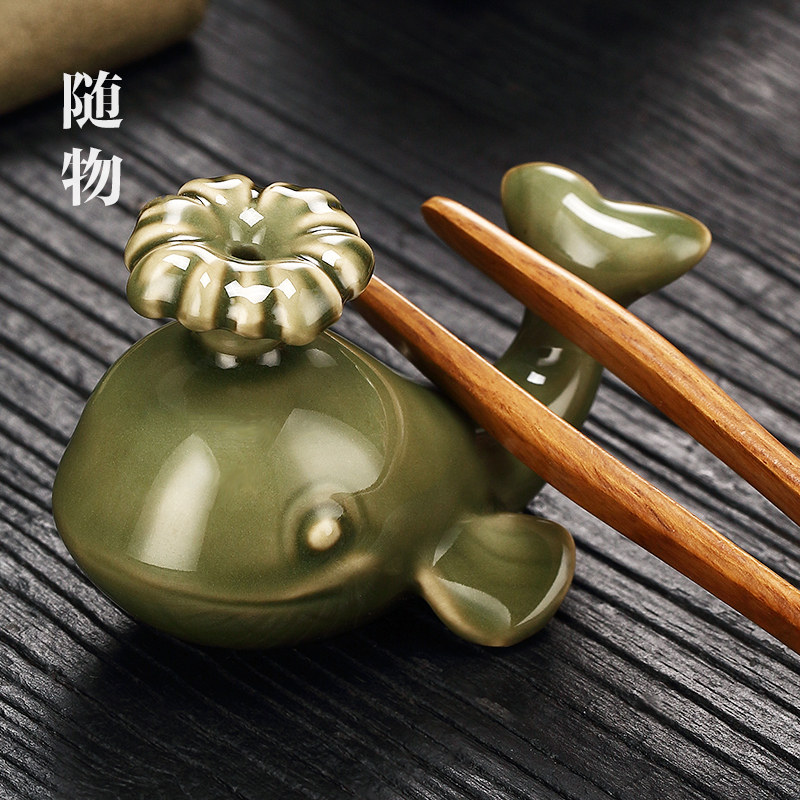 秘色青瓷盖置茶夹架功夫茶具茶盘配件盖碗L紫砂壶茶壶盖托茶宠摆